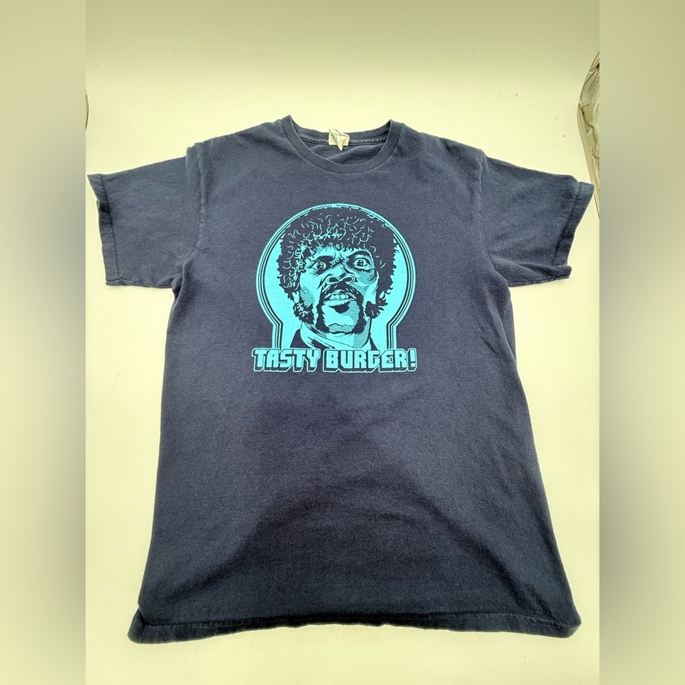 Pulp Fiction Shirt Adult Med Blue Short Sleeve Graphic Movie Tasty Burger